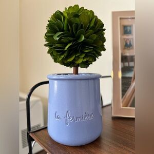 La Fermiere Yogurt Pot - Blue/Purple Engraved Glazed Terracotta Clay Bakeware